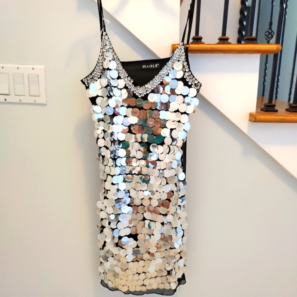 Black Sequin Short Evening Gown